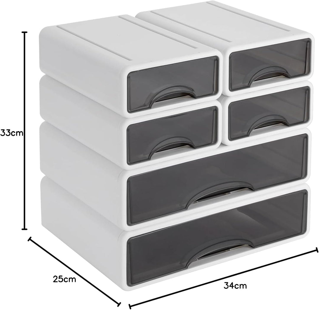Grosser Schreibtisch Organizer 34 x 25 x 33cm 6 Stück Büro Schubladenbox Frei stapelbar Aufbewahrung