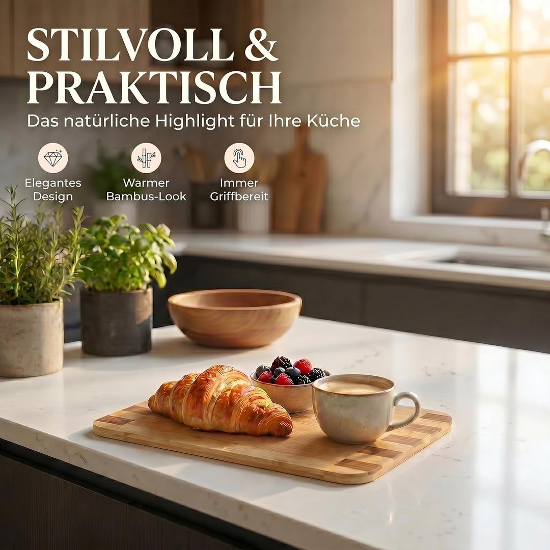 Bambus 3er Set Schneidebretter Set Servierbretter Küchenbrett Brotbrett; klingenschonend, antibakter