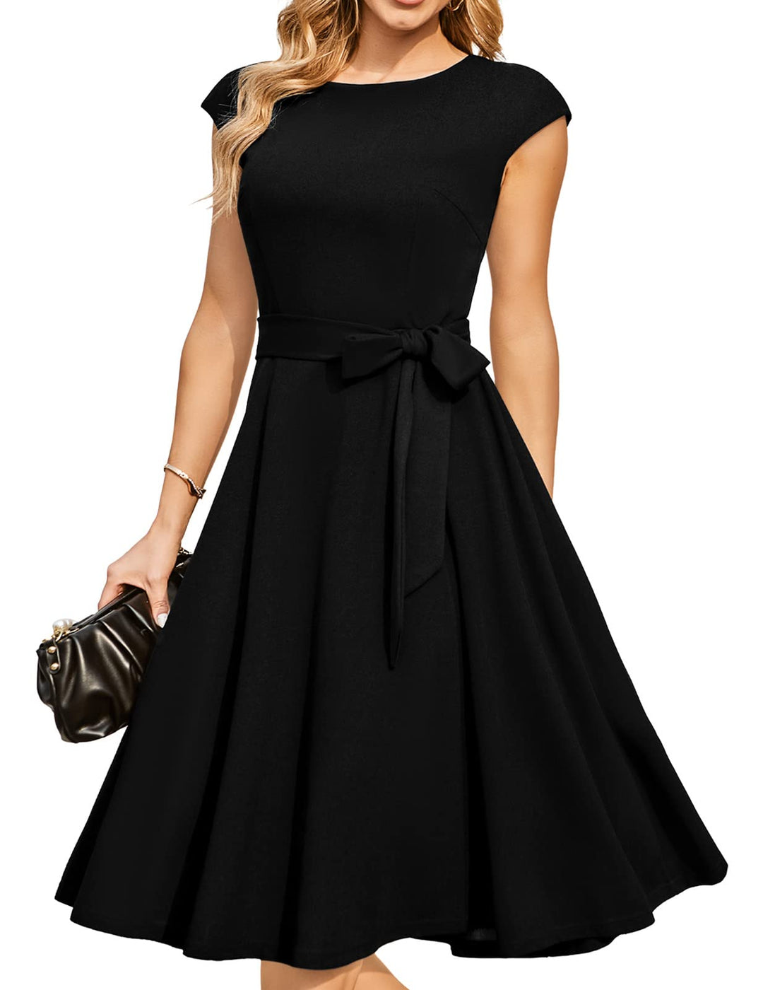 DRESSTELLS Cocktailkleid Damen Festliche Kleider 1950er Knielang Rockabilly Hochzeitkleid Swing Part