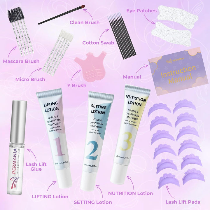 PERMANIA Wimpernlifting Set, Lash Lifting & Augenbrauen Lifting Set, Anfänger Freundlich, Offenen Au