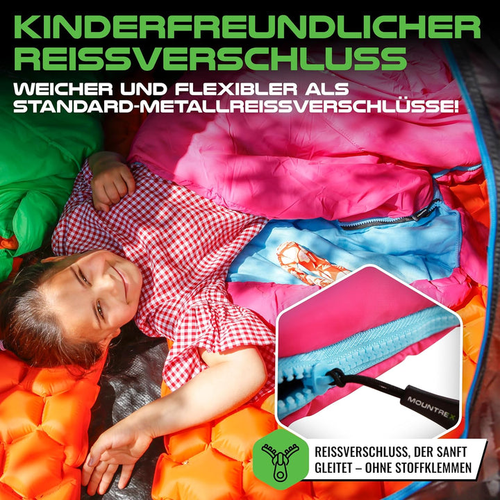 MOUNTREX® Kinderschlafsack - Tragbar wie ein Rucksack - Schlafsack für Kinder (175 x 70 x 45 cm) - O