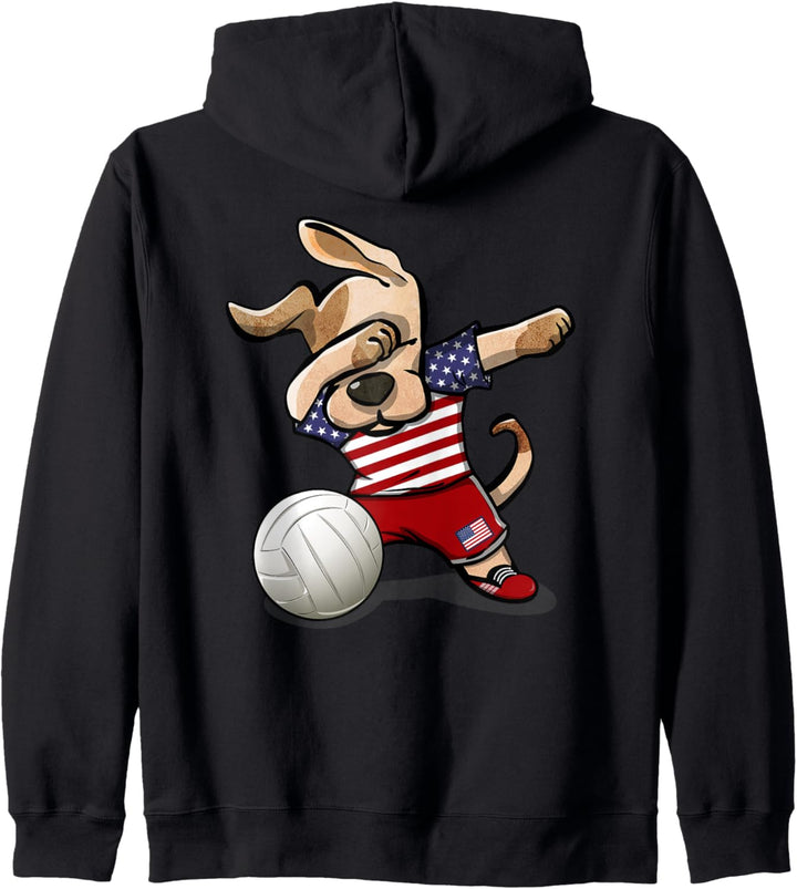 Tupfender Hund Amerika Volleyball Amerikanische Flagge Sport Kapuzenjacke