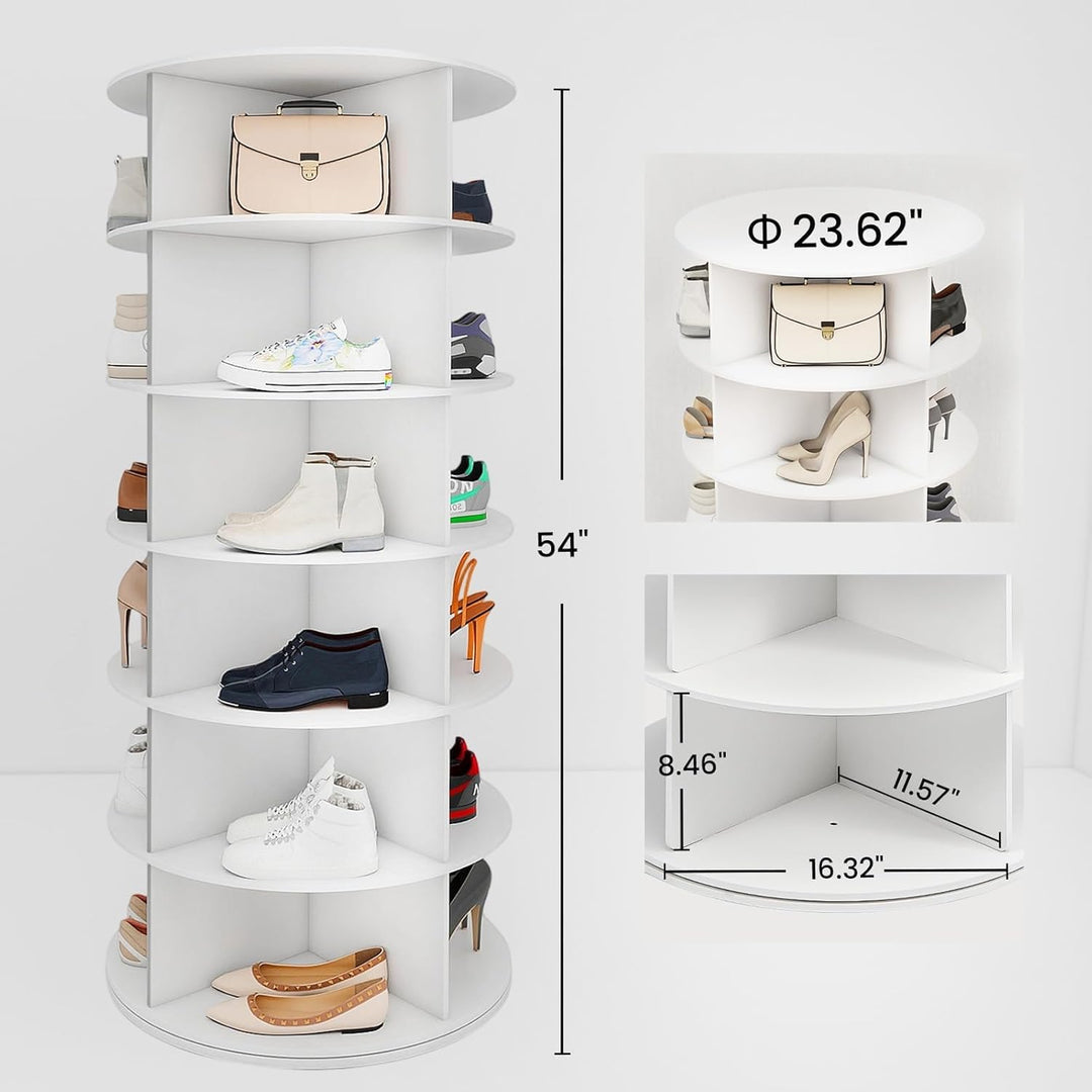 6 Tier Drehbarer Schuhregal 360° drehbares Display weisser Lazy Susan-Organizer Shoe Rack 24 Paar Sc