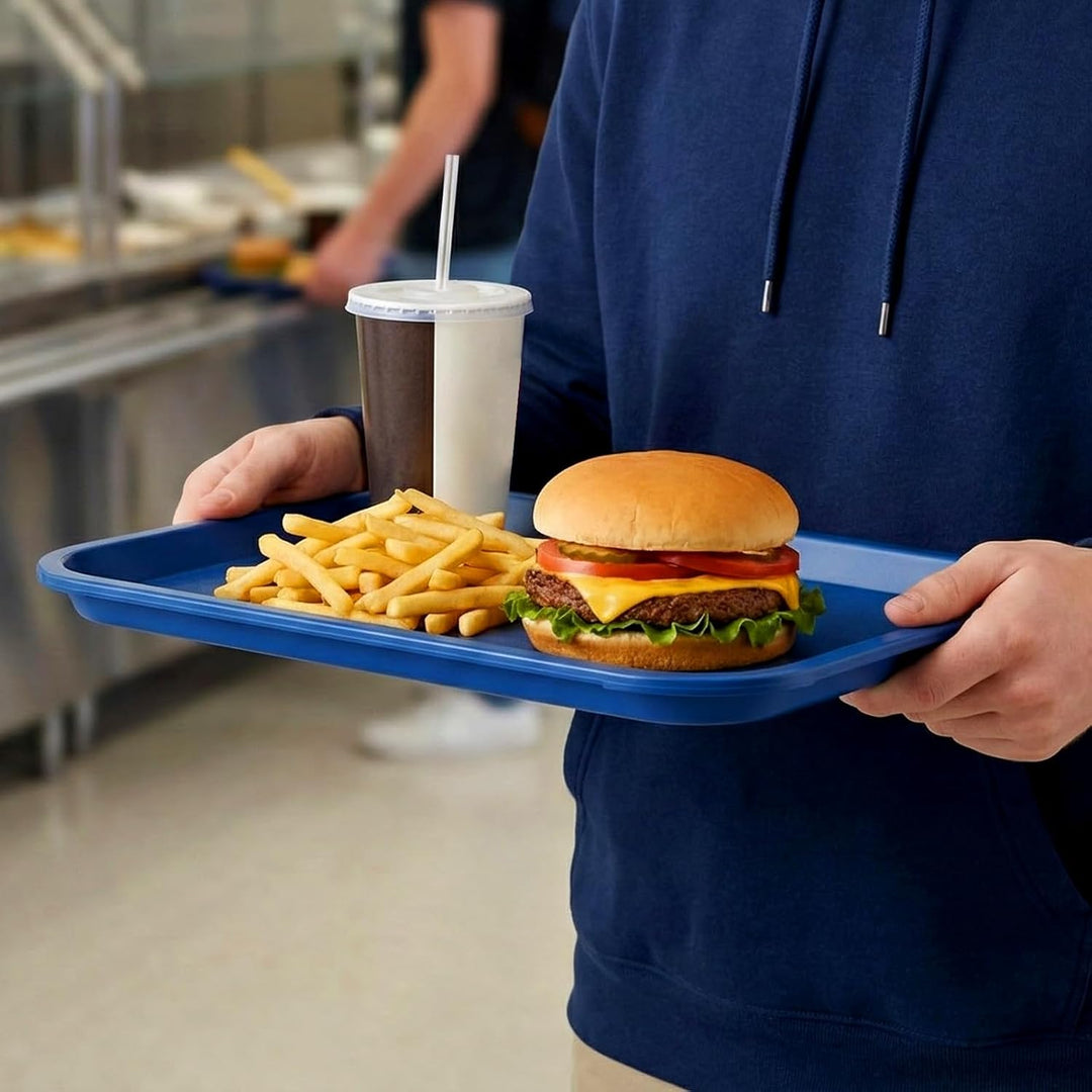 FUNSUEI 8 Stück Fast Food Tablett, 35 x 27 x 2,3cm Kunststoff Rechteckig Serviertablett, Blau Kunsts
