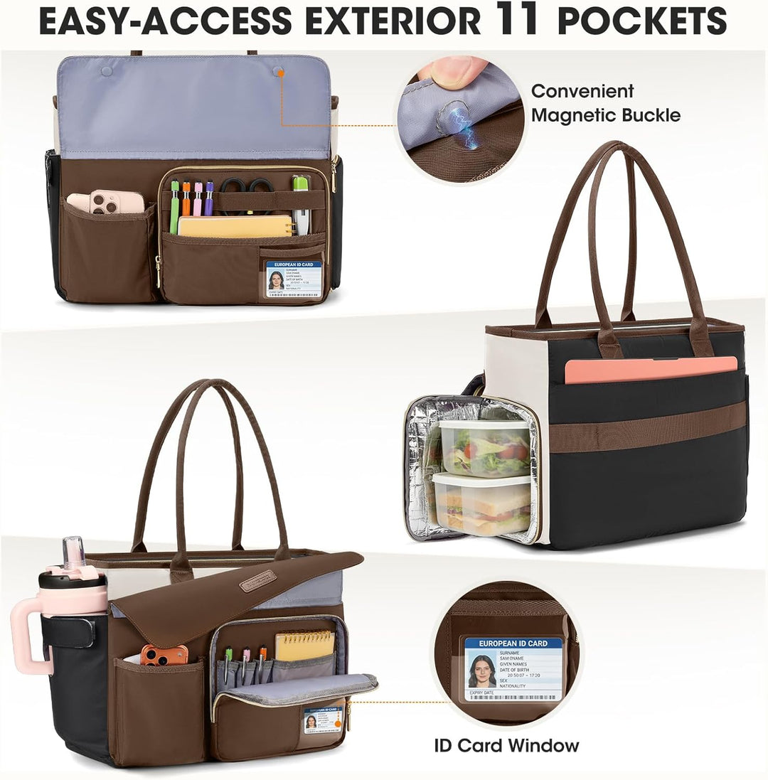RAINSMORE Lehrertasche Damen mit Lunchfach 15,6 Zoll Laptoptasche Gross Isoliertes Fach Wasserdicht