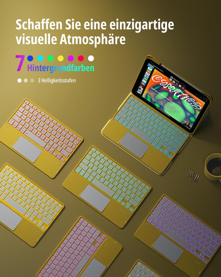 CACOE Drehbare Hülle mit Tastatur für iPad (A16) 11/10 Generation (11/10.9 Zoll) 2025/2022 mit Touch