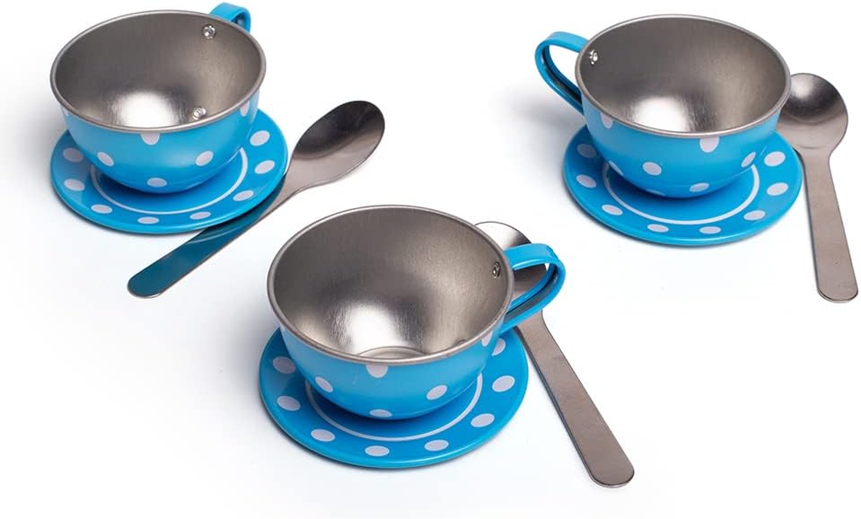Bigjigs Toys Blau-weiss gepunktetes Teeservice