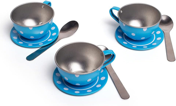 Bigjigs Toys Blau-weiss gepunktetes Teeservice