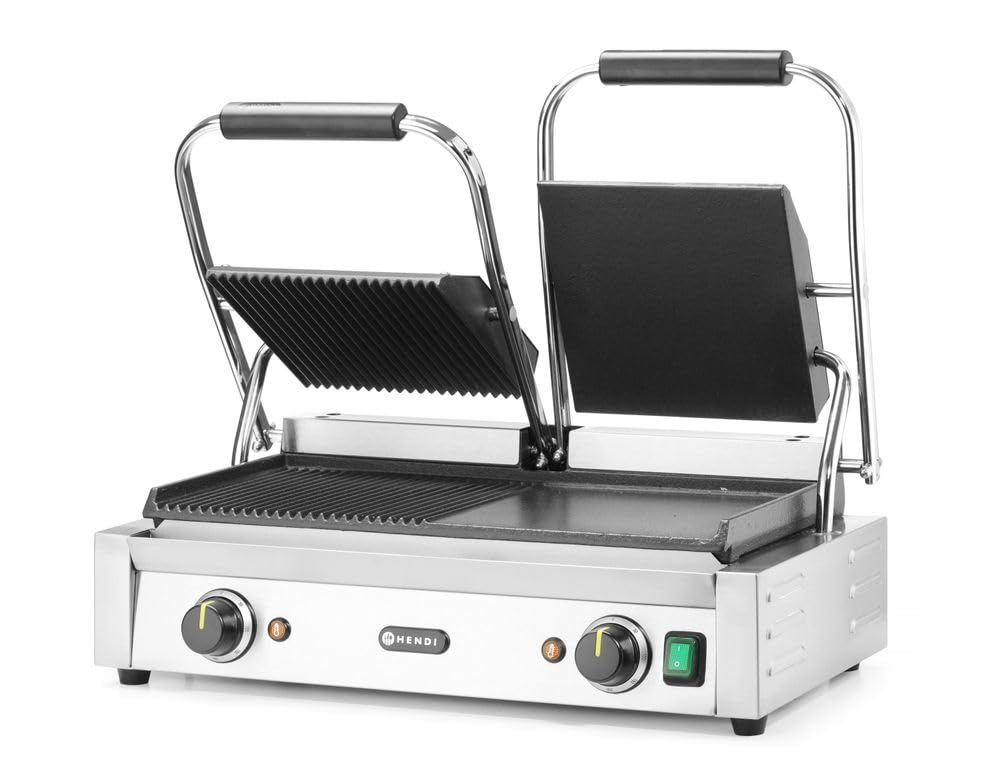 HENDI Kontaktgrill, Doppelversion, Elektrogrill, Tischgrill, Sandwichtoaster, Regelbar bis max. 300°