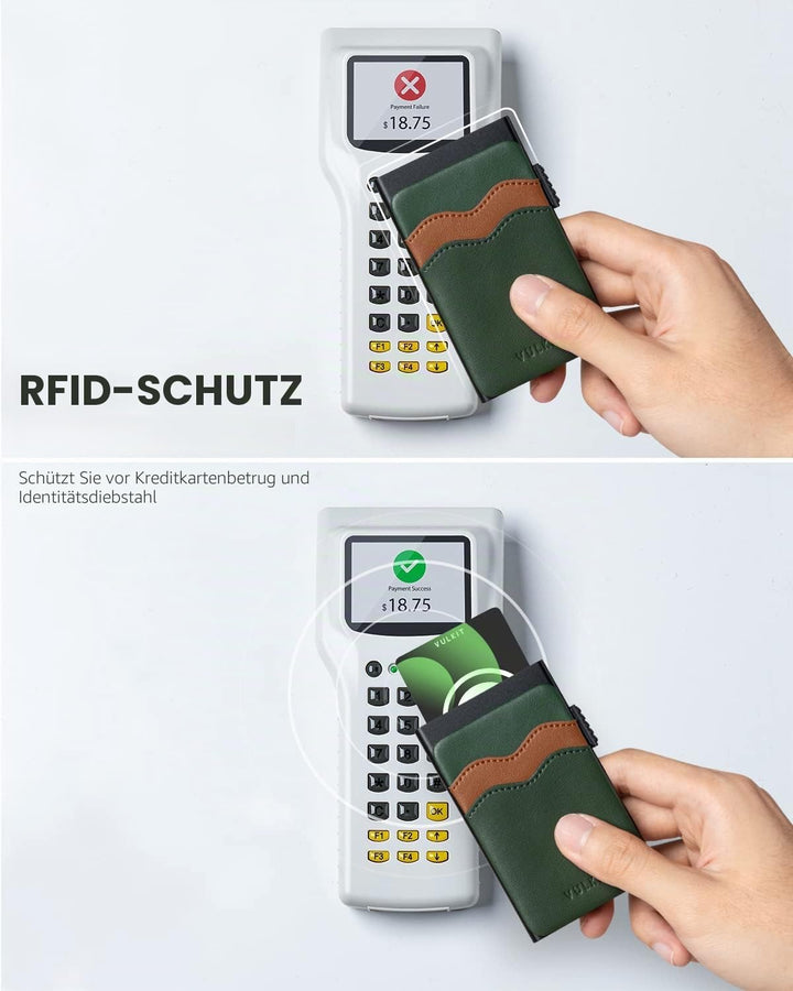 VULKIT Schlanke Geldbörse mit Pop-up-Kartenhalter mit zusätzlichen RFID-blockierenden Lederschlitzen