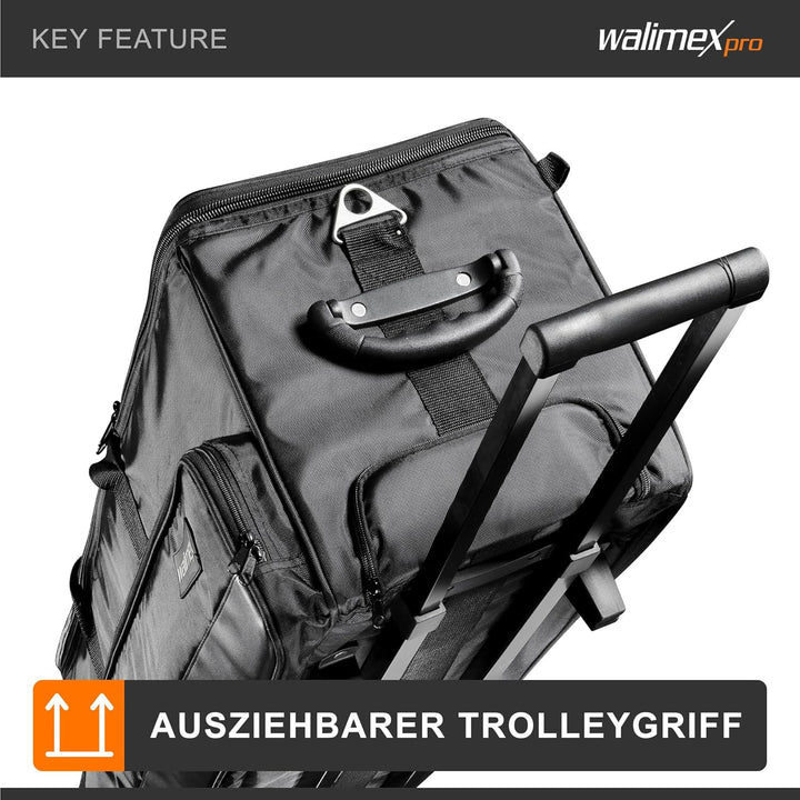 Walimex pro Studio-Trolley XL (inkl. ausziehbarem Trolleygriff, gepolsterten Schultergurt, variabler