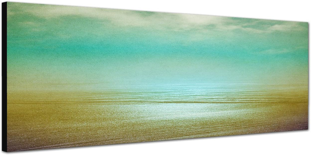 Paul Sinus Art Panoramabild auf Leinwand und Keilrahmen 120x40cm Strand Meer Wolken Dunst Vintage