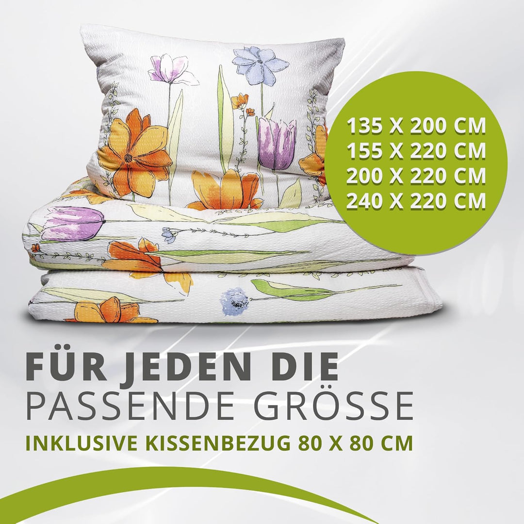 Traumschlaf Seersucker Bettwäsche Set • aus 100% Baumwolle in floralen Aquarell Blumen Muster • Büge