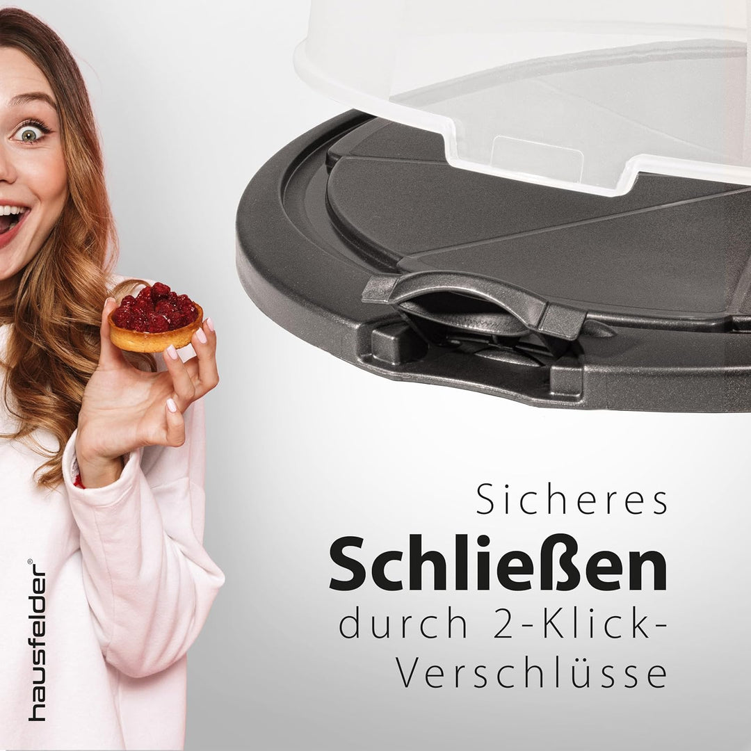 Hausfelder Kuchen Transportbox rund, Tortentransportbox mit Haube und Griff, Tortenglocke 33 cm Durc