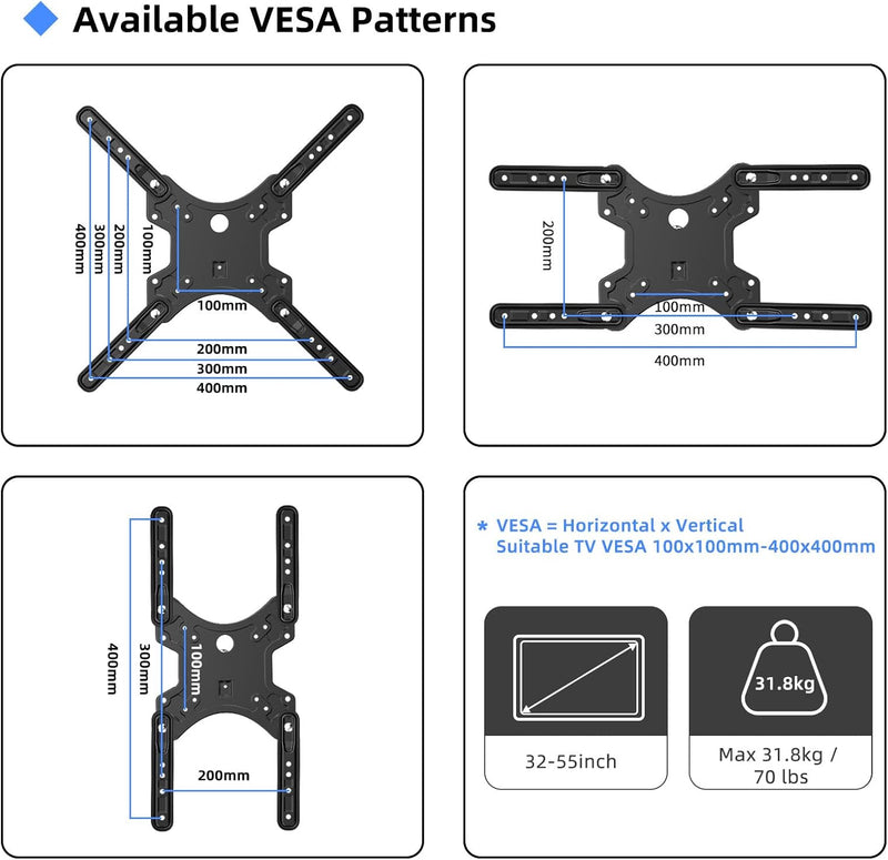 suptek TV Wandhalterung Schwenkbar Neigbar und Ausziehbar TV Halterung für 32-55 Zoll Fernseher Oder