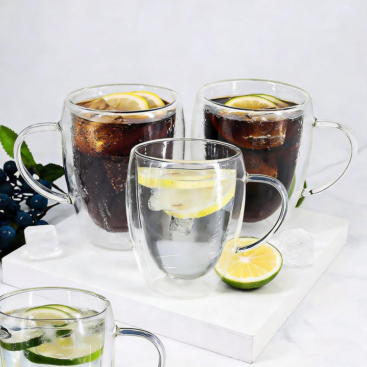 350ml Kaffeeglas Latte Macchiato Gläser mit Henkel, 4-Stück Teeglas Doppelwandige Gläser, Borosilika