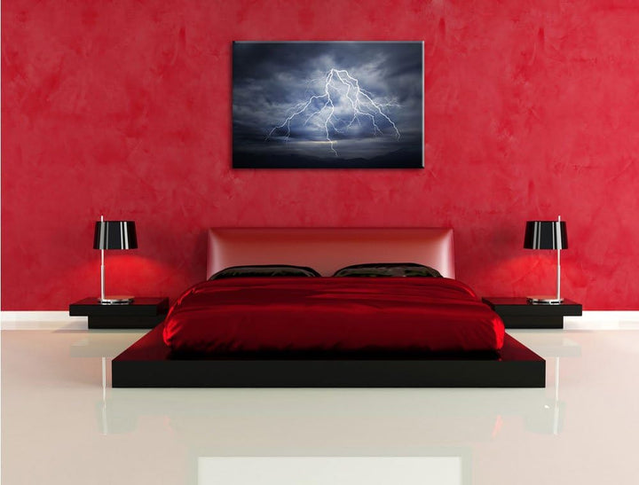 Blitze am stürmischen Himmel Format: 100x70 auf Leinwand, XXL riesige Bilder fertig gerahmt mit Keil