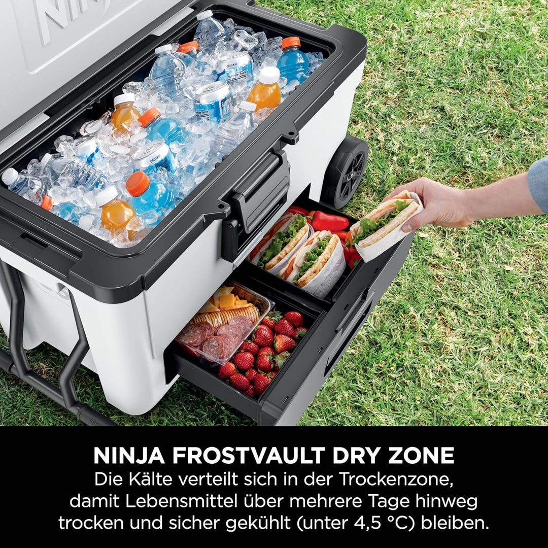 Ninja FrostVault Kühlbox mit Rollen und Isolierung, integrierter Dry Zone Schublade für Lagerung bei