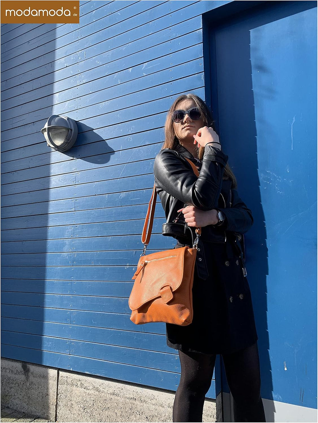 modamoda de - T146 - ital. Umhängetasche Schultertasche aus Leder Dunkeltaupe2021, Dunkeltaupe2021