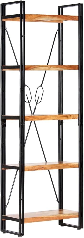 vidaXL Akazienholz Massiv Bücherregal 5 Fächer Industriestil Standregal Büroregal Wandregal Holzrega