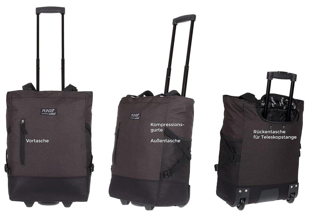 Punta Wheel Einkaufstrolley + Faltshopper 2er Set 10183-0100 Schwarz +s | Einkaufsroller Einkaufswag