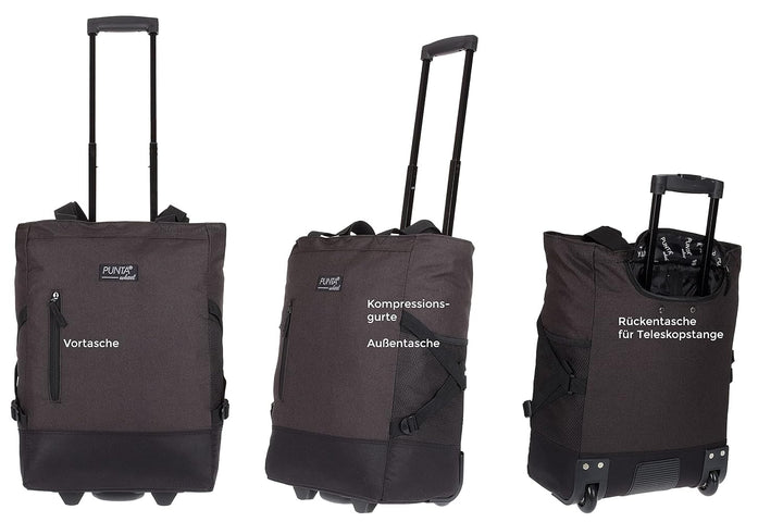 Punta Wheel Einkaufstrolley + Faltshopper 2er Set 10183-0100 Schwarz +s | Einkaufsroller Einkaufswag