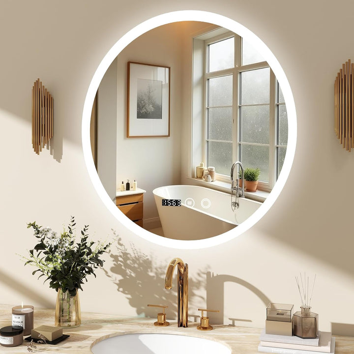 YU YUSING Badspiegel LED Rund Badezimmerspiegel mit Beleuchtung 50x50cm, 3 Lichtfarbe Einstellbare,