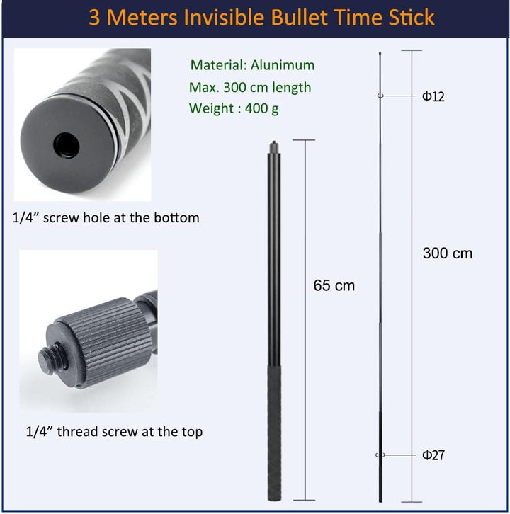 Fotoleey Invisible Selfie Stick 300 cm für Insta360 X3, One RS, 1-Zoll 360, GoPro