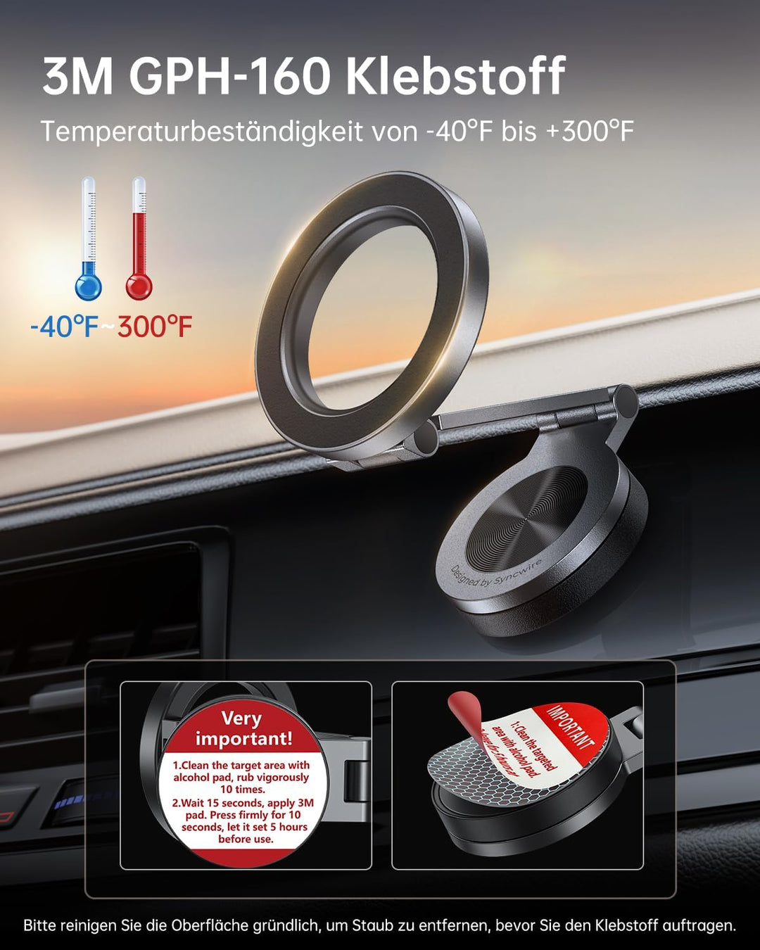 Syncwire für MagSafe-Autohalterung,[360°-Drehung] Magnetischer Telefonhalter das Auto, Metallarm,sta