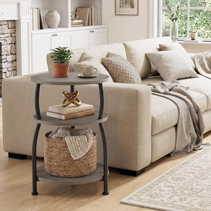 Beistelltisch rund, Kleiner Runder Tisch 3 Ebenen, Couchtisch klein mit Aufbewahrung, Sofatisch für