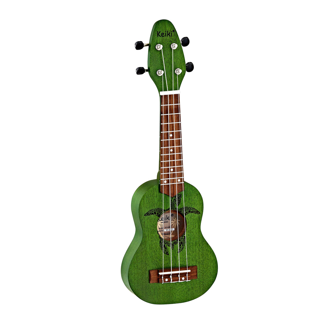 Ortega Guitars Sopranino Ukulele grün - Keiki K1 Series - Schildkrötengravur - Okoumé/ Walnuss (K1-G