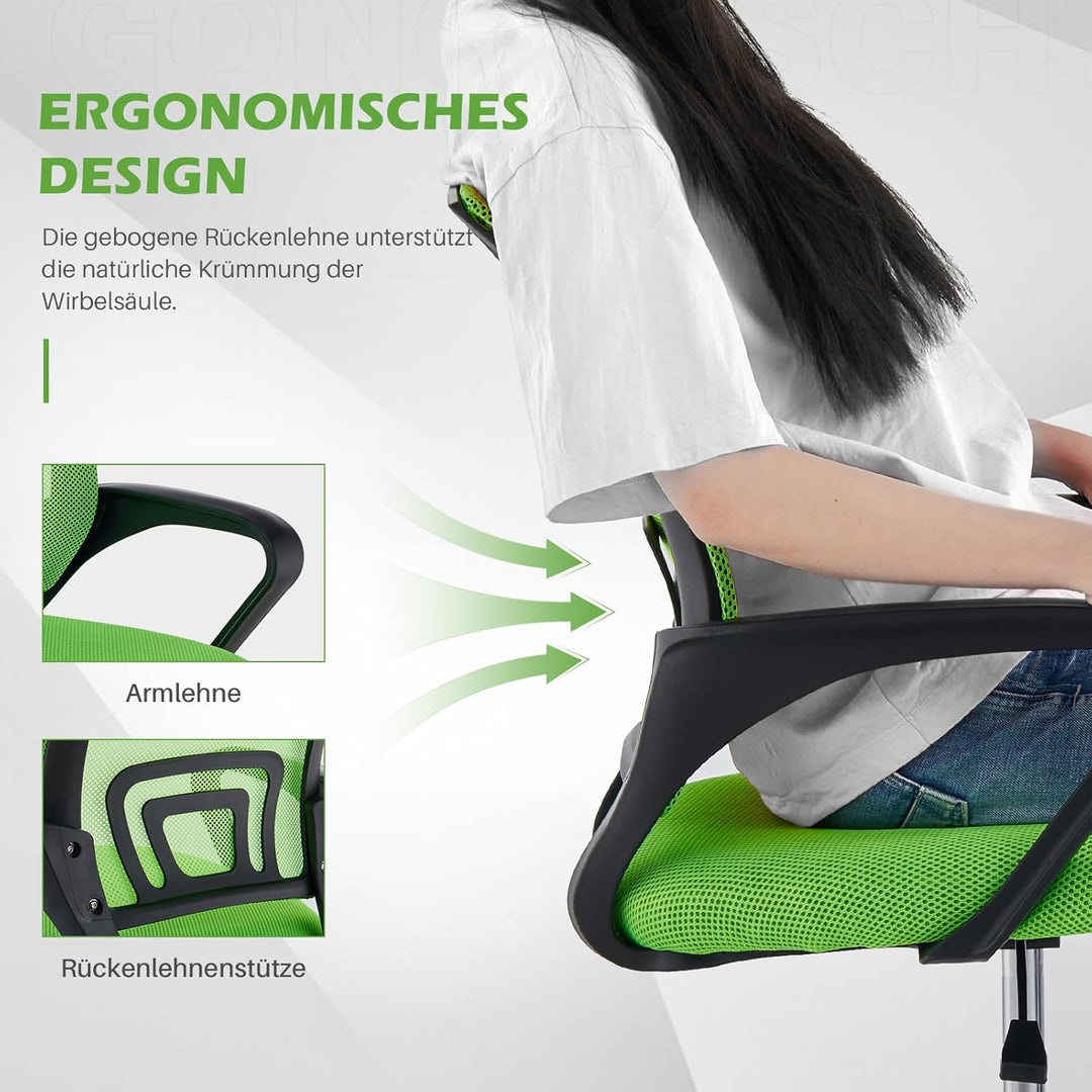 TUKAILAI Bürostuhl Ergonomisch, Schreibtischstuhl aus Netzstoff, Chefsessel mit Lendenwirbelstütze,