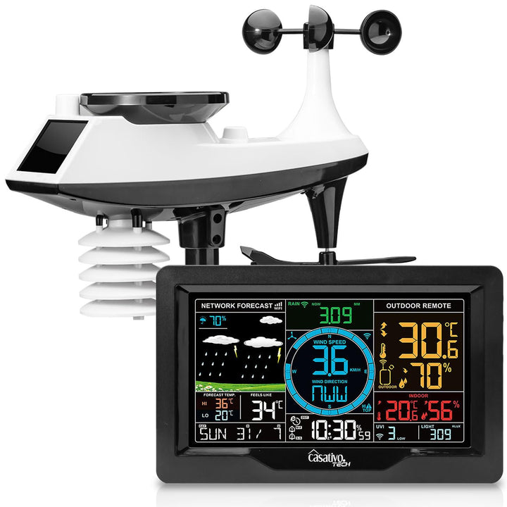 Premium WLAN Wetterstation m. XL-Farbdisplay, Aussensensor, App-Daten, Messung von Temperatur, Regen