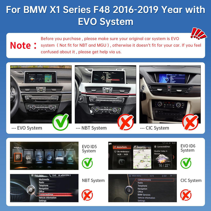 Road Top 12,3 Zoll Ultraschmaler Autoradio Carplay für BMW X1 F48 mit EVO | 2016-2019 Jahr, Linux HD