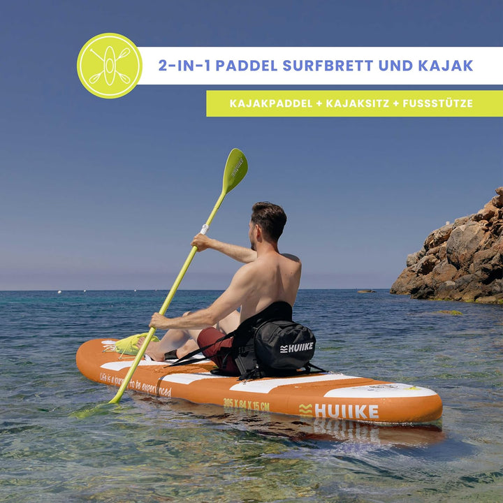 HUIIKE Stand Up Paddling Board mit Zubehör, Paddel, Finnen, Pumpe. Paddle Sup Board Aufblasbar Hohe
