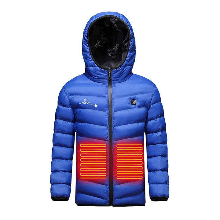 Beheizte Jacke Kinder Heizjacke Beheizbare Jacke mit Kapuze, Warme Jacke Heizjacke mit 3 Heizstufen,