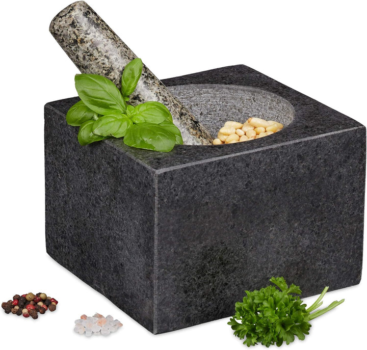 Relaxdays Mörser mit Stössel, Granit, poliert, für Gewürze & Kräuter, 500 ml, Steinmörser BxT: 14,5