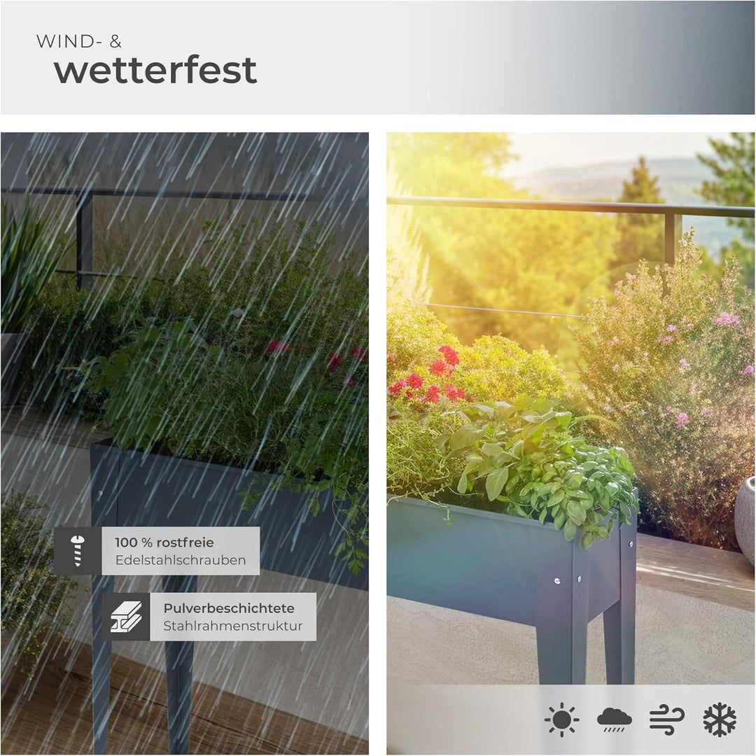 tectake 800782 Hochbeet Metall, stabil, wetterfest und pflegeleicht, 98,5x26x82,5cm, praktische Abla