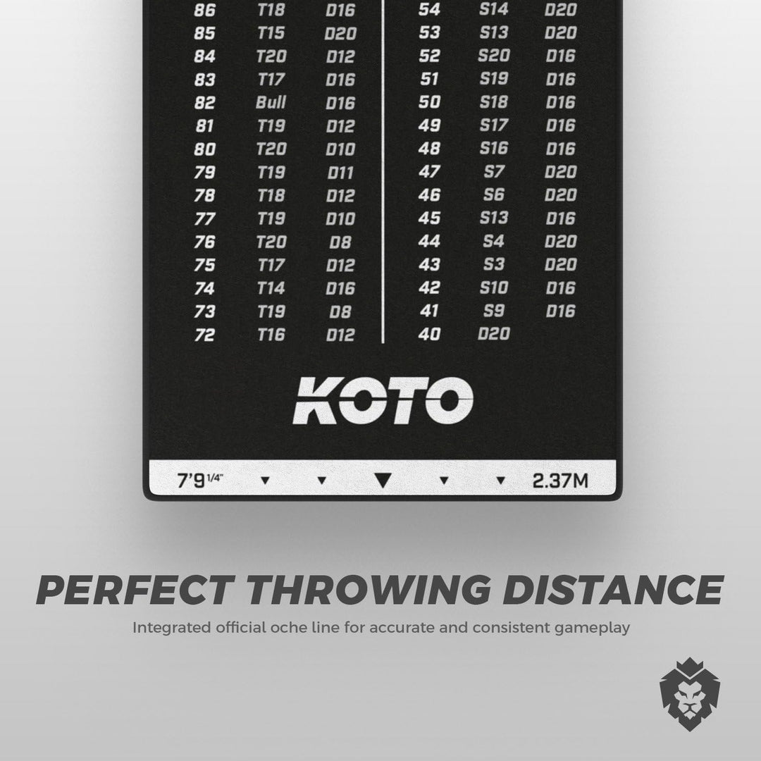 KOTO - Carpet Checkout Dartmatte, Schutz Bodens und Dartpfeile, Mit Score-Indikation + Oche 237x60cm