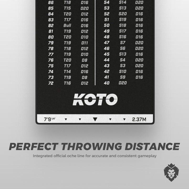 KOTO - Carpet Checkout Dartmatte, Schutz Bodens und Dartpfeile, Mit Score-Indikation + Oche 237x60cm