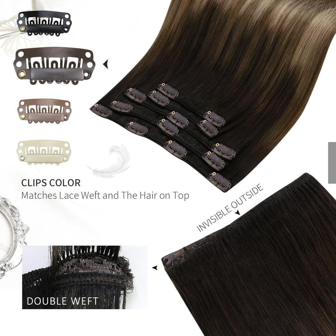 Moresoo Clip in Extensions Balayage Menschliches Haar Extensions Clip in Ombre Unsichtbar Extensions