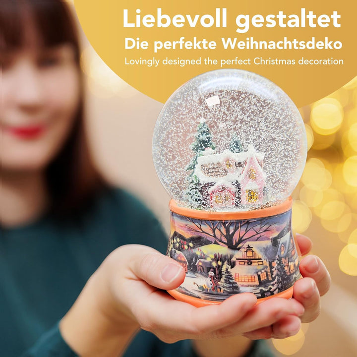 Weihnachts-Schneekugel mit Musik | Schneekugel Zuckerbäckerhaus Gingerbread | Sockel Winterlandschaf