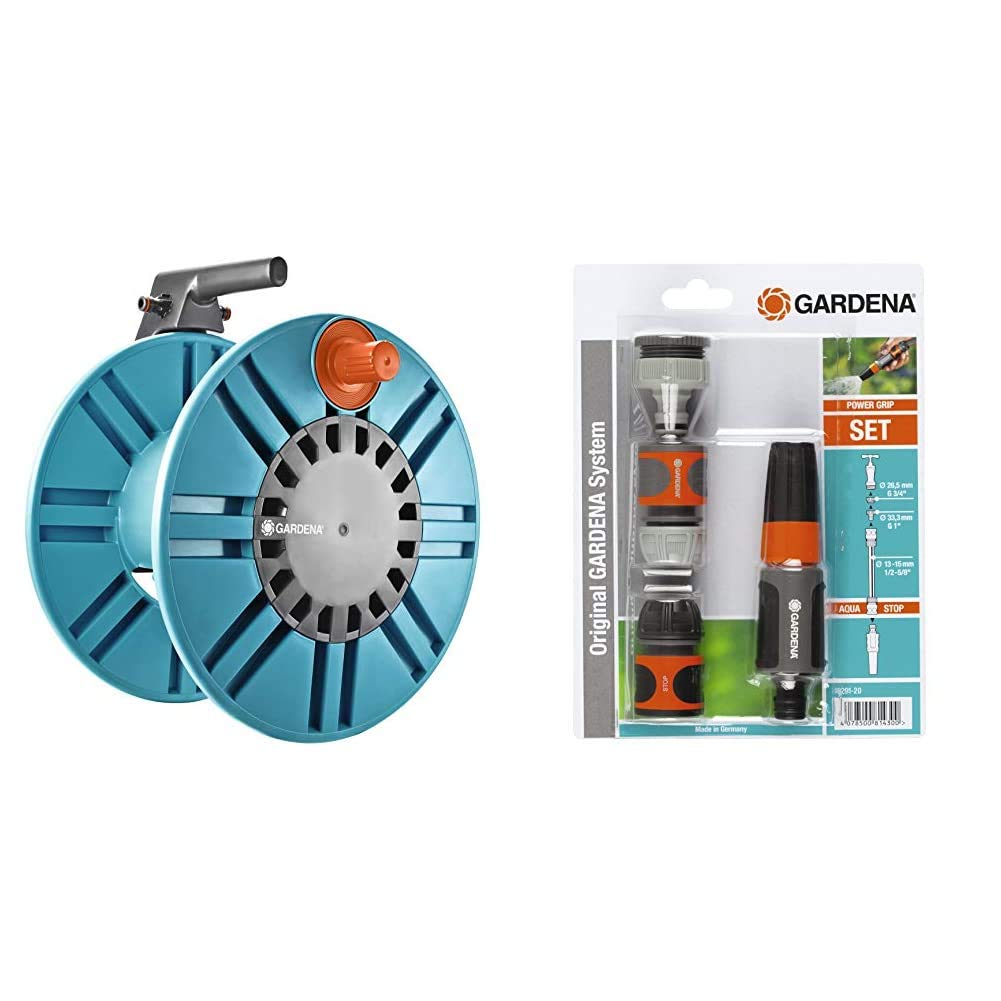 Gardena Classic Wand-Schlauchtrommel 60 mit Schlauchführungsrolle & Grundausstattung mit Anschlusste