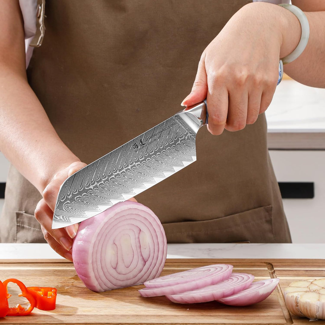 SHANGDAO Damaskus Santoku -Messer 18 cm Küchenmesser, Ultra scharf mit japanischen Damaskus -geschmi