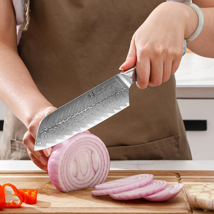 SHANGDAO Damaskus Santoku -Messer 18 cm Küchenmesser, Ultra scharf mit japanischen Damaskus -geschmi