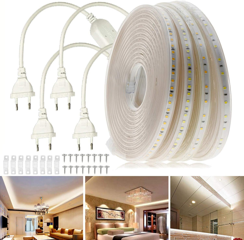 FOLGEMIR 8m Kalt Weiss LED Band ohne Leitungsdraht, 2835 SMD 120 Leds/m Strip, 220V 230V sehr helle