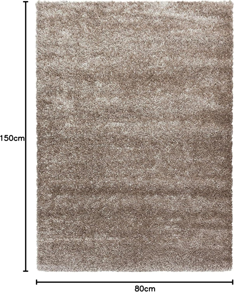 HomebyHome Shaggy Teppich Läufer Flur 80x150 cm - 50 mm Florhöhe Hochflor Wohnzimmerteppich Taupe Ex