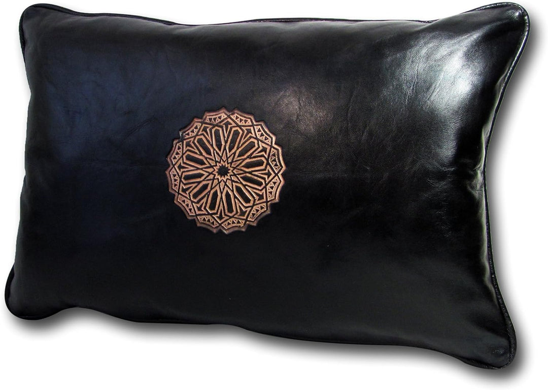 ALMADIH echt Lederkissen schwarz XL mit Füllung 50x35 cm - 100% Handarbeit echtem Leder Kissen - Sof