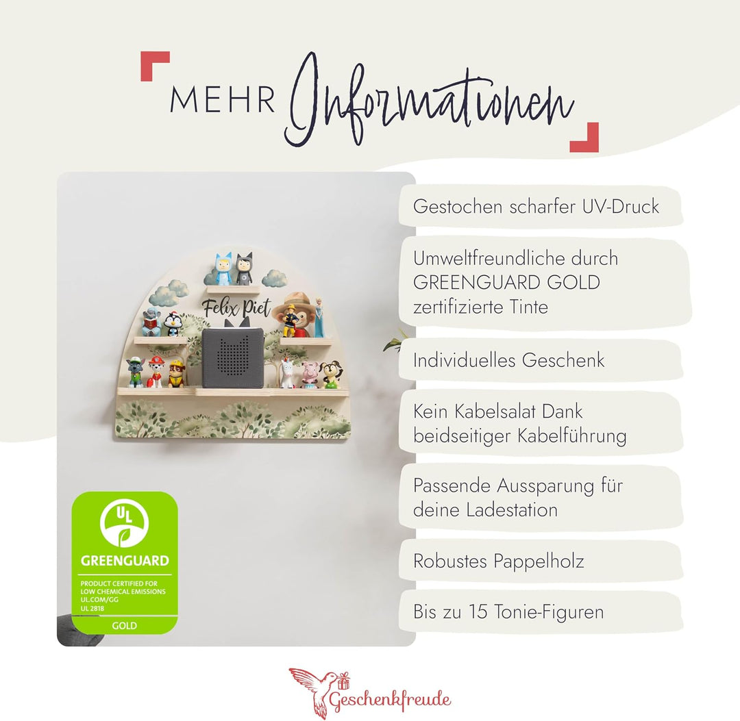 Geschenkfreude Personalisiertes Toniebox Regal für Kinderzimmer - Kinder Wandregal für Tonie Hörfigu