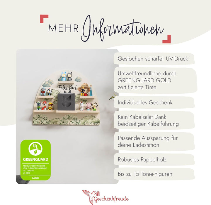 Geschenkfreude Personalisiertes Toniebox Regal für Kinderzimmer - Kinder Wandregal für Tonie Hörfigu